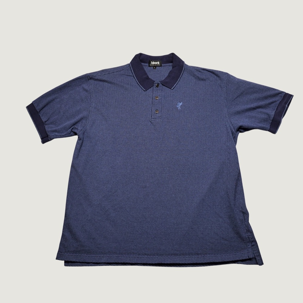 Ashworth Polo Shirt Men XL Navy Blue Excellent Made in USA Textured Cotton